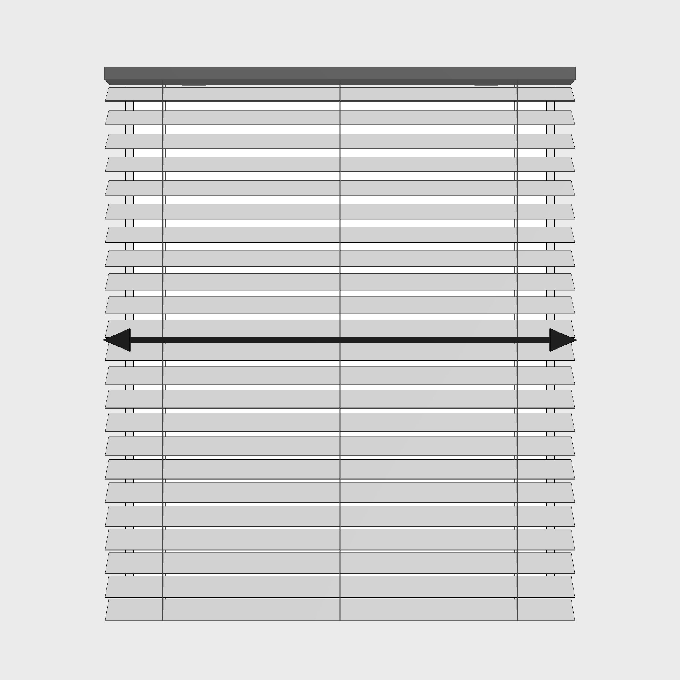 A horizontal arrow spanning a blind hung outside the recess, showing the exact width it should cover.