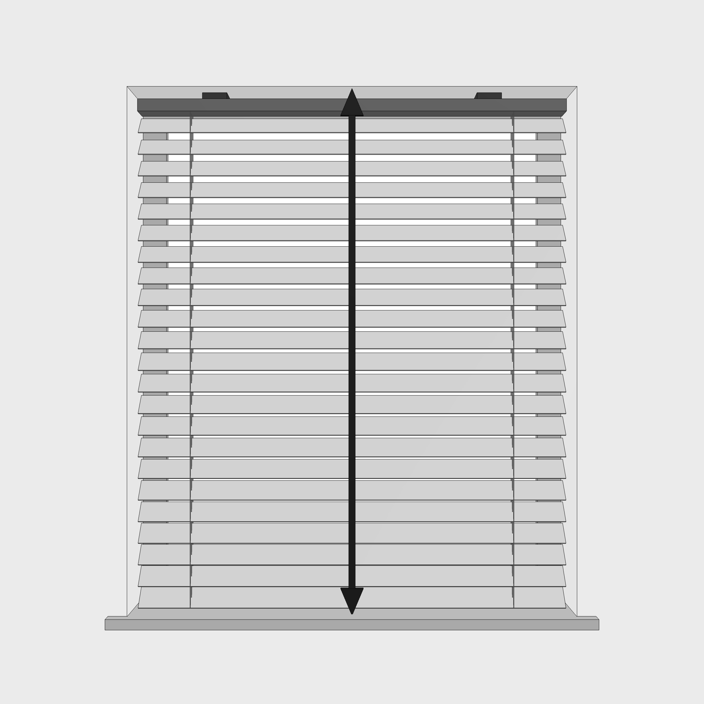 A vertical arrow spanning a blind fitted inside a window recess, showing where to measure the recess drop.