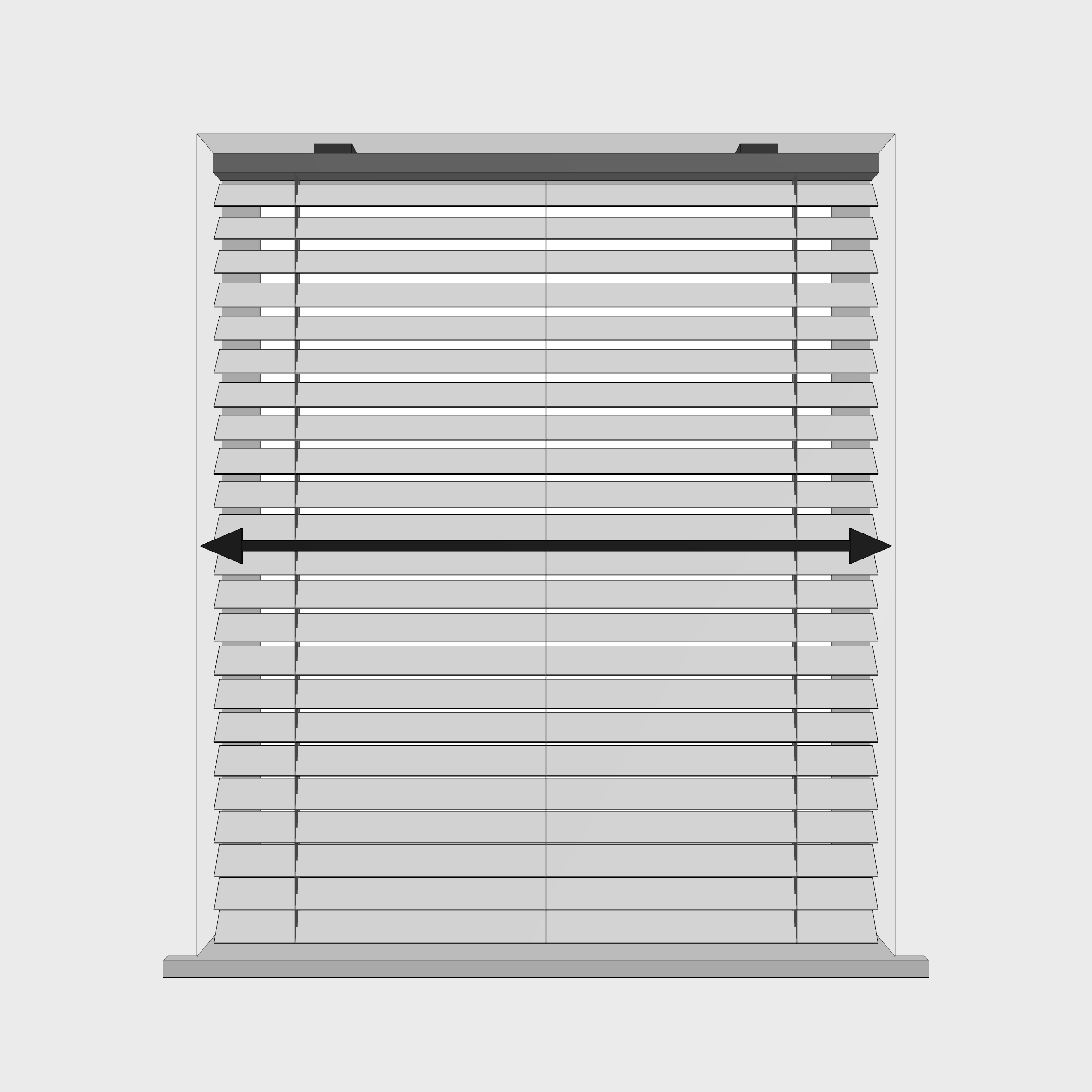 A horizontal arrow spanning a blind fitted inside a window recess, showing where to measure the recess width.